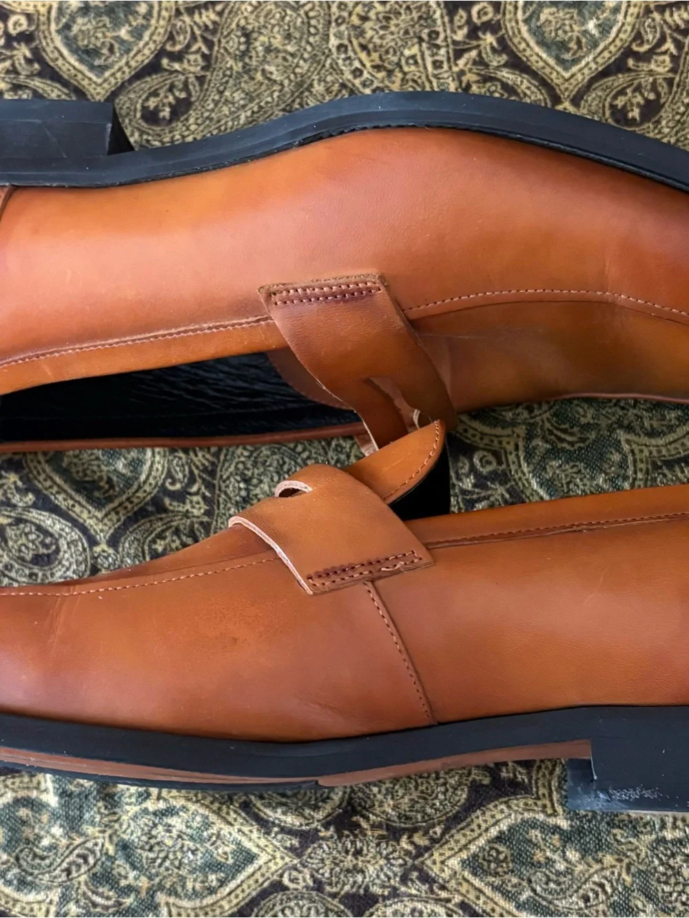 GIFENNSE Men's Cognac Leather Penny Loafers Italian hand made 11 1/2